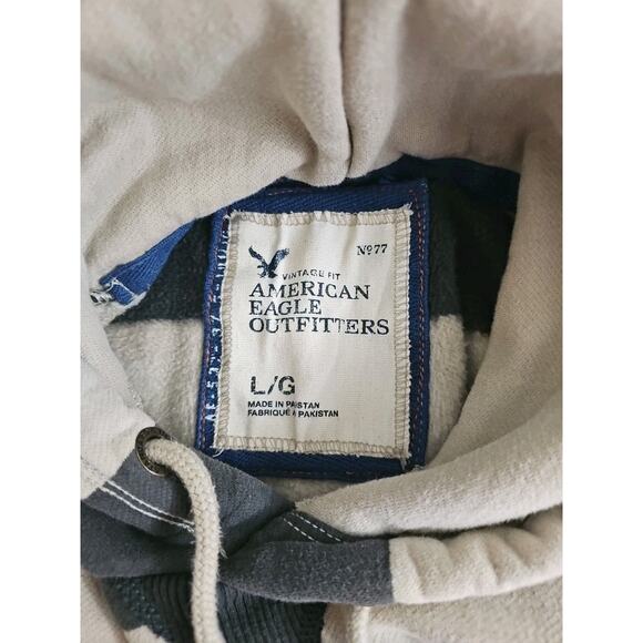 American Eagle Sweater Mens Large Striped Pullover Vintage Fit Sweatshirt Hoodie - Picture 4 of 16